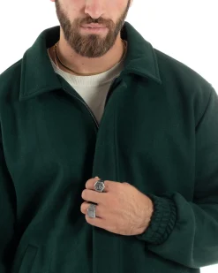Giubbotto Uomo Panno Caldo Bomber Con Colletto Giacca Con Zip Tinta Unita Verde GIOSAL-G3249A