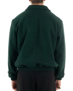 Giubbotto Uomo Panno Caldo Bomber Con Colletto Giacca Con Zip Tinta Unita Verde GIOSAL-G3249A