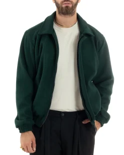 Giubbotto Uomo Panno Caldo Bomber Con Colletto Giacca Con Zip Tinta Unita Verde GIOSAL-G3249A
