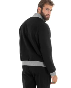 Giubbotto Uomo Tessuto Cappotto Bomber College In Panno Comodo Bicolore Giacca Calda Con Tasconi Casual Nero GIOSAL-G3245A