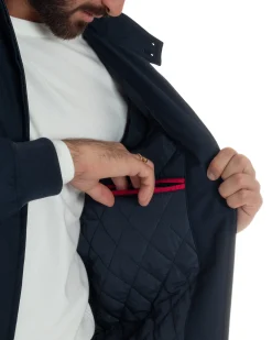 Giubbotto Uomo Tessuto Tecnico Impermeabile Giacca Basic Zip Blu G3356A