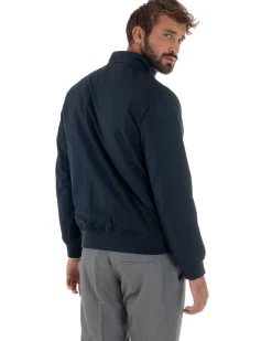 Giubbotto Uomo Tessuto Tecnico Impermeabile Giacca Basic Zip Blu G3356A