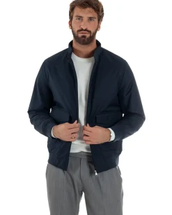 Giubbotto Uomo Tessuto Tecnico Impermeabile Giacca Basic Zip Blu G3356A