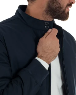Giubbotto Uomo Tessuto Tecnico Impermeabile Giacca Basic Zip Blu G3356A