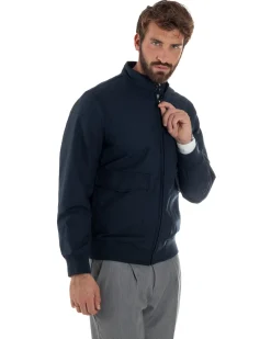 Giubbotto Uomo Tessuto Tecnico Impermeabile Giacca Basic Zip Blu G3356A