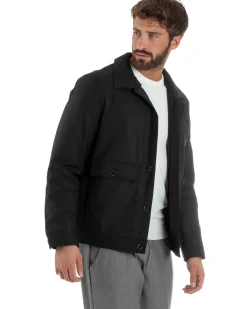 Giubbotto Uomo Tessuto Tecnico Impermeabile Giacca Basic Nero G3353A