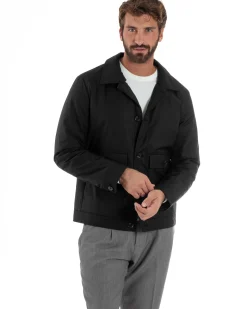 Giubbotto Uomo Tessuto Tecnico Impermeabile Giacca Basic Nero G3353A