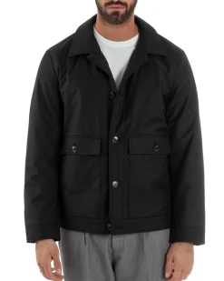 Giubbotto Uomo Tessuto Tecnico Impermeabile Giacca Basic Nero G3353A