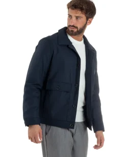 Giubbotto Uomo Tessuto Tecnico Impermeabile Giacca Basic Blu G3352A