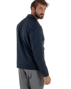 Giubbotto Uomo Tessuto Tecnico Impermeabile Giacca Basic Blu G3352A