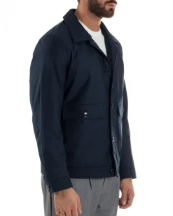 Giubbotto Uomo Tessuto Tecnico Impermeabile Giacca Basic Blu G3352A