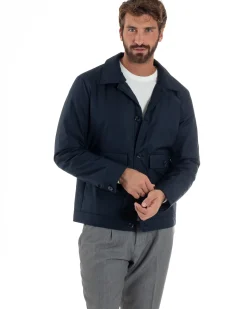 Giubbotto Uomo Tessuto Tecnico Impermeabile Giacca Basic Blu G3352A