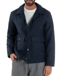 Giubbotto Uomo Tessuto Tecnico Impermeabile Giacca Basic Blu G3352A