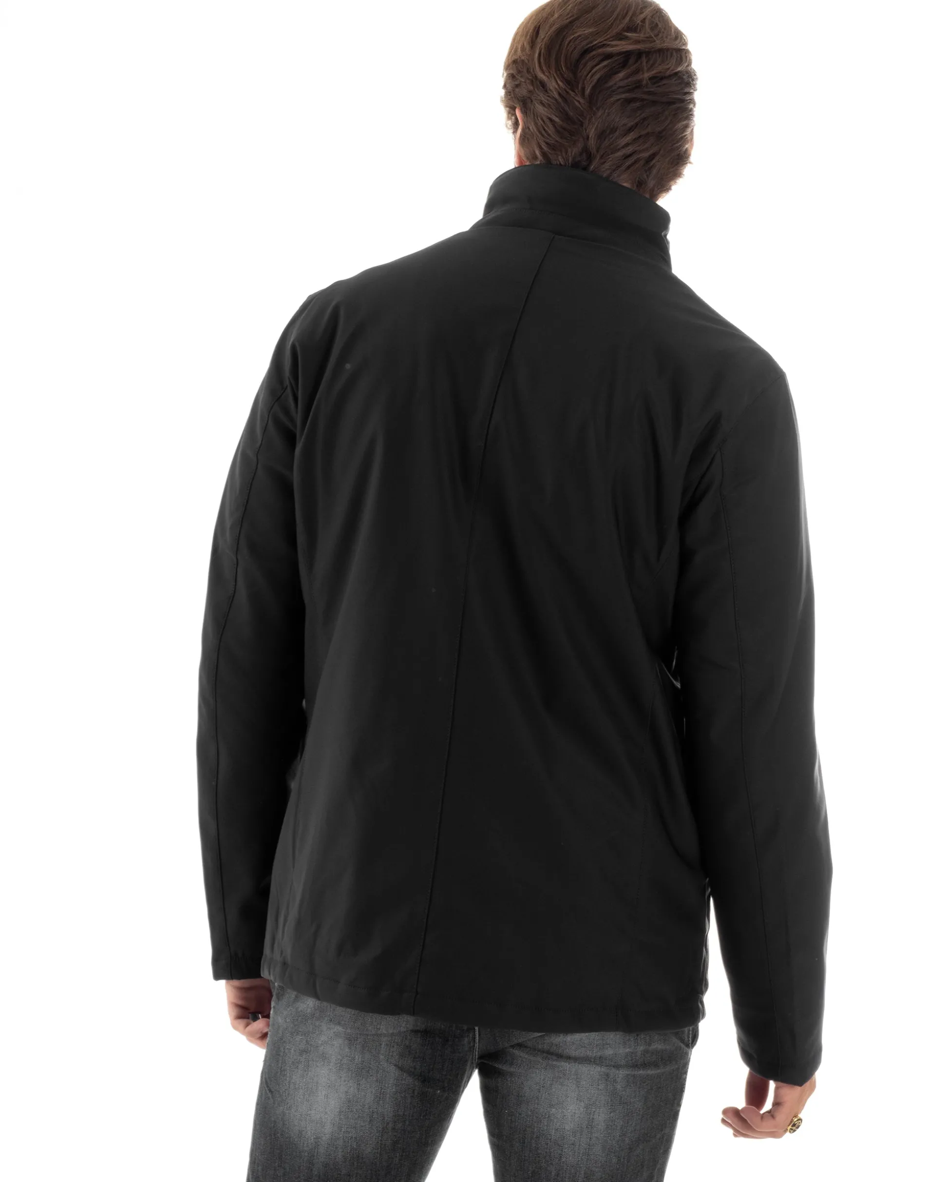 Giubbotto Uomo Trench Antivento Impermeabile Tessuto Tecnico Giacca Trapuntata Giaccone Lungo Imbottito Nero GIOSAL-G3224A