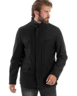 Giubbotto Uomo Trench Antivento Impermeabile Tessuto Tecnico Giacca Trapuntata Giaccone Lungo Imbottito Nero GIOSAL-G3224A