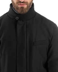 Giubbotto Uomo Trench Antivento Impermeabile Tessuto Tecnico Giacca Trapuntata Giaccone Lungo Imbottito Nero GIOSAL-G3224A