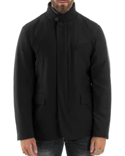 Giubbotto Uomo Trench Antivento Impermeabile Tessuto Tecnico Giacca Trapuntata Giaccone Lungo Imbottito Nero GIOSAL-G3224A