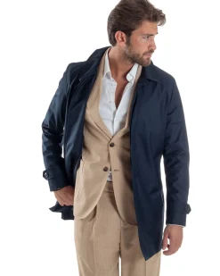 Giubbotto uomo trench leggero giacca impermeabile tessuto tecnico no stiro blu GIOSAL-G3301A
