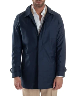 Giubbotto uomo trench leggero giacca impermeabile tessuto tecnico no stiro blu GIOSAL-G3301A