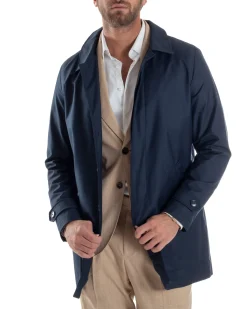 Giubbotto uomo trench leggero giacca impermeabile tessuto tecnico no stiro blu GIOSAL-G3301A