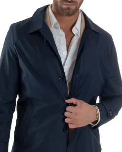 Giubbotto uomo trench leggero giacca impermeabile tessuto tecnico no stiro blu GIOSAL-G3301A