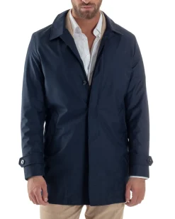 Giubbotto uomo trench leggero giacca impermeabile tessuto tecnico no stiro blu GIOSAL-G3301A