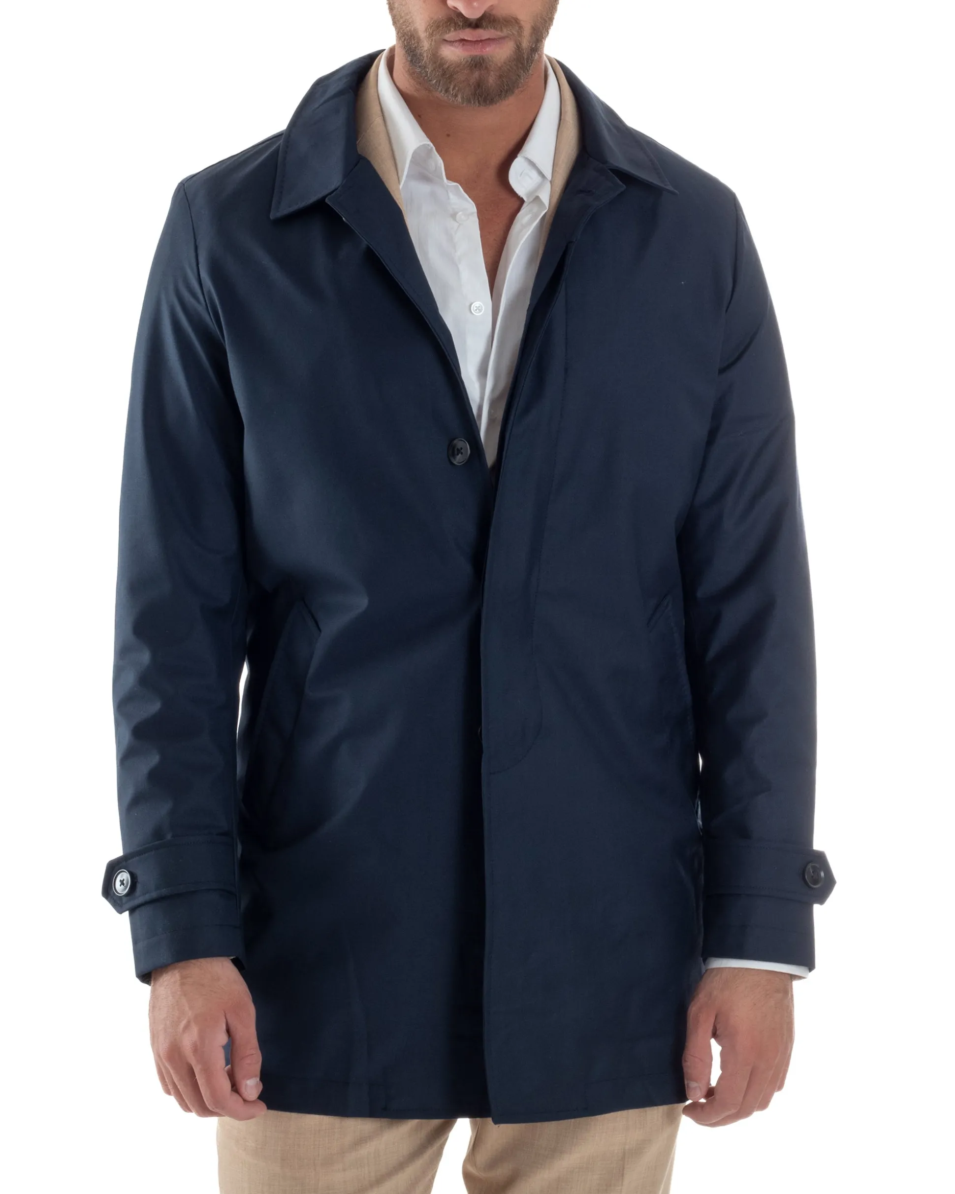 Giubbotto uomo trench leggero giacca impermeabile tessuto tecnico no stiro blu GIOSAL-G3301A