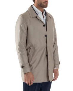 Giubbotto Uomo Trench Leggero Giacca Impermeabile Tessuto Tecnico No Stiro Beige G3302A