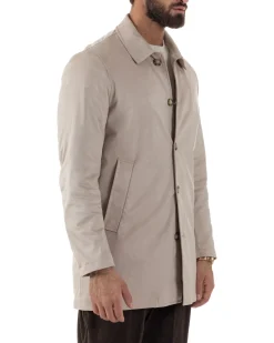 Giubbotto Uomo Trench Lungo Camoscio Imbottito Beige BlackSunday G3384A
