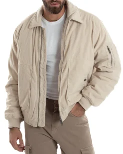 Giubbotto Uomo Velluto Rigato Giaccone Caldo Imbottito Bomber Con Collo Camicia E Tasconi Beige GIOSAL-G3255A