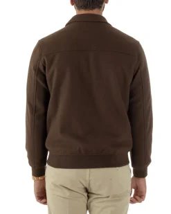 Giubbotto Uomo Zip Colletto Bomber Panno Marrone G3380A