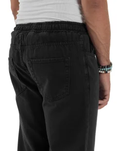 Jeans Jogger Cotone Loose Fit Basic Taglio Ginocchio Nero JS1129A