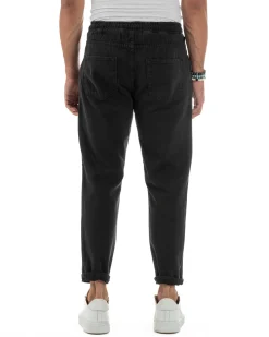 Jeans Jogger Cotone Loose Fit Basic Taglio Ginocchio Nero JS1129A