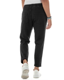 Jeans Jogger Cotone Loose Fit Basic Taglio Ginocchio Nero JS1129A