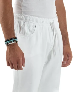 Jeans Jogger Cotone Loose Fit Basic Taglio Ginocchio Bianco JS1131A