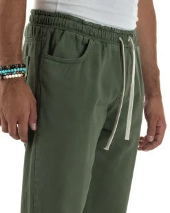 Jeans Jogger Cotone Loose Fit Basic Taglio Ginocchio Verde JS1130A