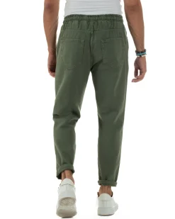 Jeans Jogger Cotone Loose Fit Basic Taglio Ginocchio Verde JS1130A