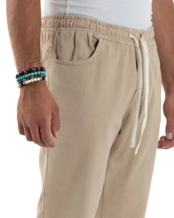 Jeans Jogger Cotone Loose Fit Basic Taglio Ginocchio Beige JS1128A