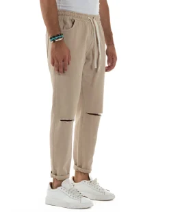 Jeans Jogger Cotone Loose Fit Basic Taglio Ginocchio Beige JS1128A