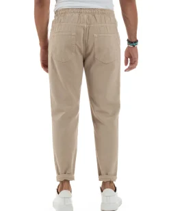 Jeans Jogger Cotone Loose Fit Basic Taglio Ginocchio Beige JS1128A