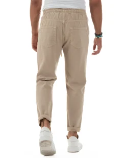 Jeans Jogger Cotone Loose Fit Basic Taglio Ginocchio Beige JS1128A
