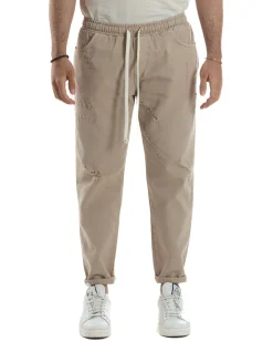 Jeans Jogger Cotone Loose Fit Rotture Beige JS1103A