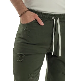 Jeans Jogger Cotone Loose Fit Rotture Verde JS1104A
