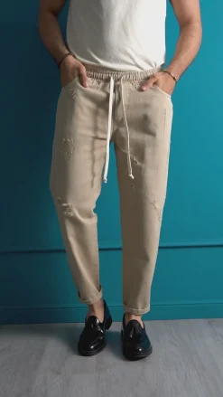 Jeans Jogger Cotone Loose Fit Rotture Verde JS1104A