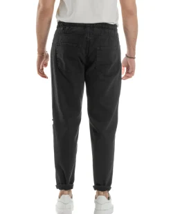 Jeans Jogger Cotone Loose Fit Rotture Nero JS1105A