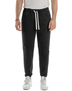 Jeans Jogger Cotone Loose Fit Rotture Nero JS1105A