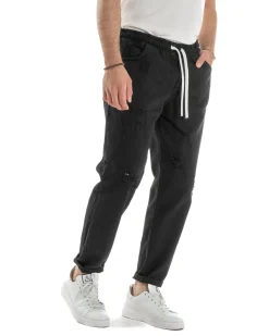 Jeans Jogger Cotone Loose Fit Rotture Nero JS1105A
