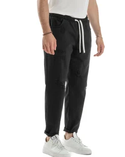 Jeans Jogger Cotone Loose Fit Rotture Nero JS1105A
