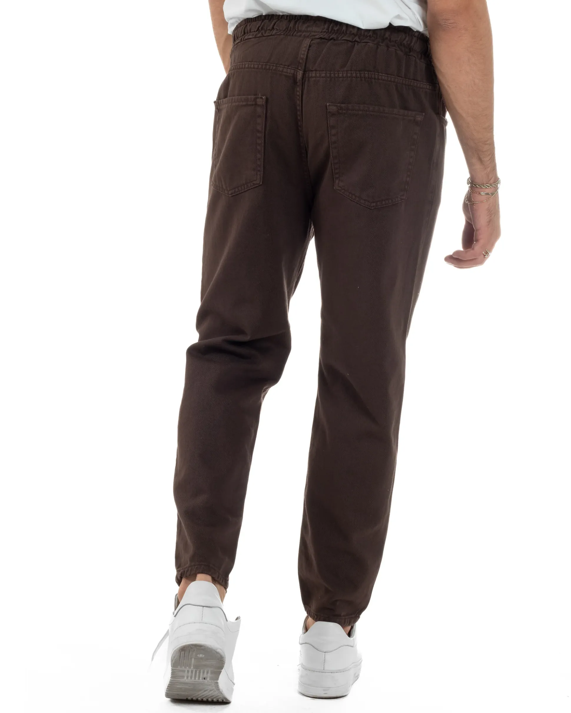 Jeans Jogger Cotone Loose Fit Rotture Marrone P6391A