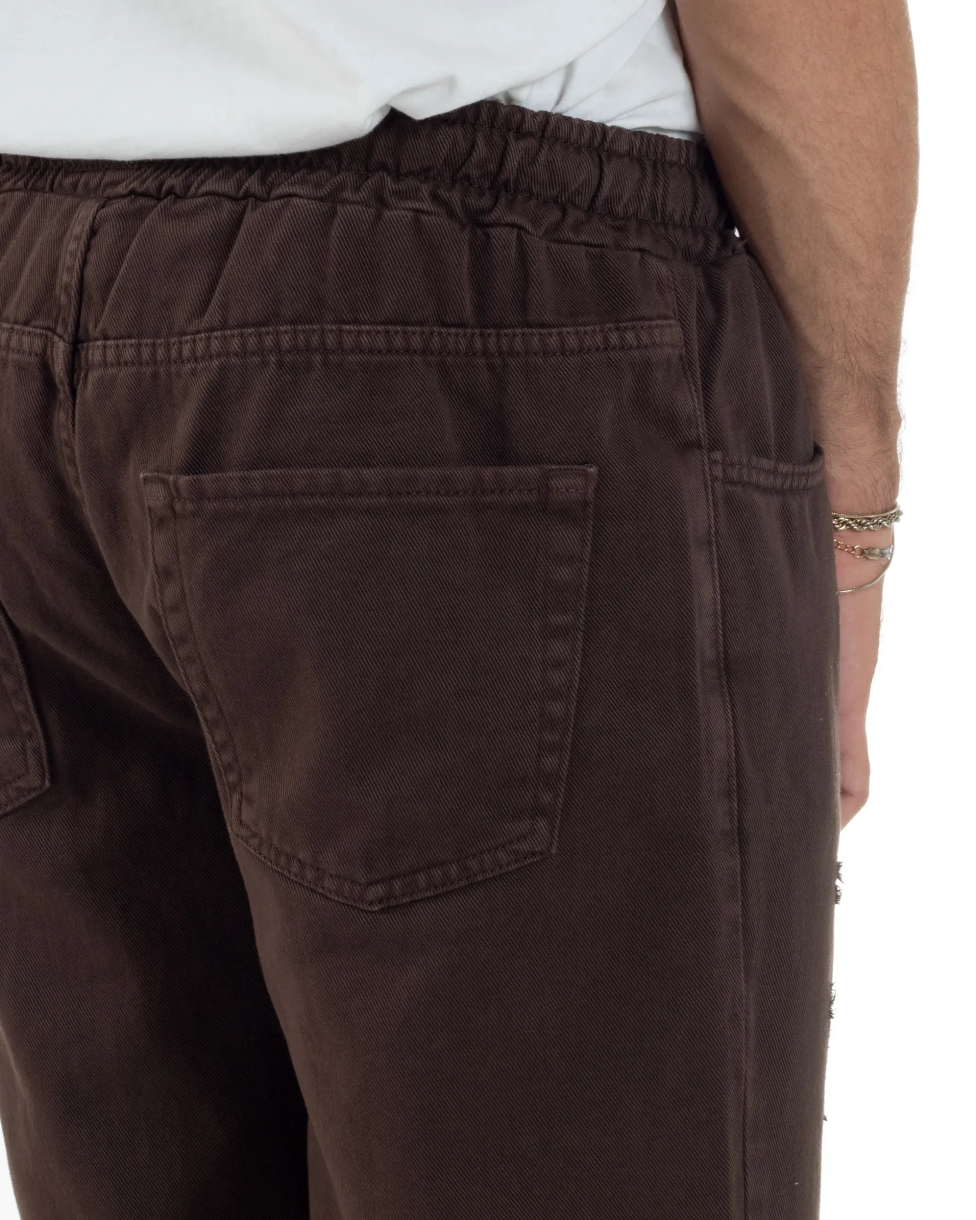 Jeans Jogger Cotone Loose Fit Rotture Marrone P6391A